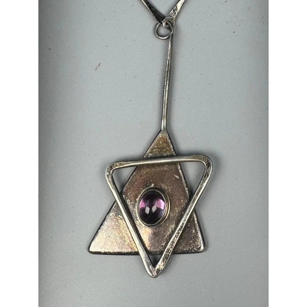 Sterling Silver Modernist Necklace Natural Amethyst Studio Artisan 33.9g 1973